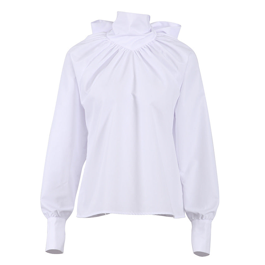 Women's French high collar bow shirt