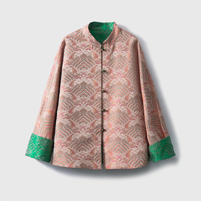 Double-sided Songjin jacket Chinese style silk women's heavy stand collar jacket