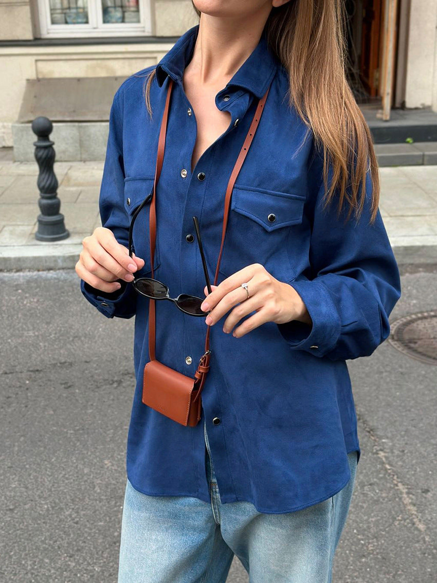 Klein blue loose lapel single-breasted casual versatile jacket