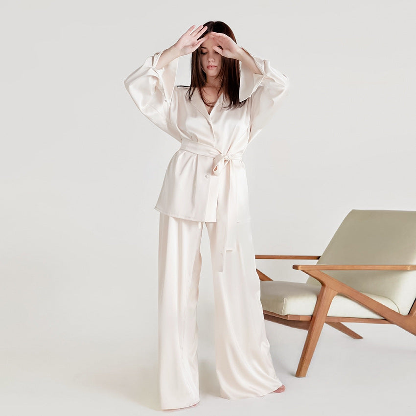 Solid color women's home wear satin pajamas set