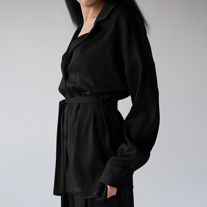Solid color women's home wear satin pajamas set
