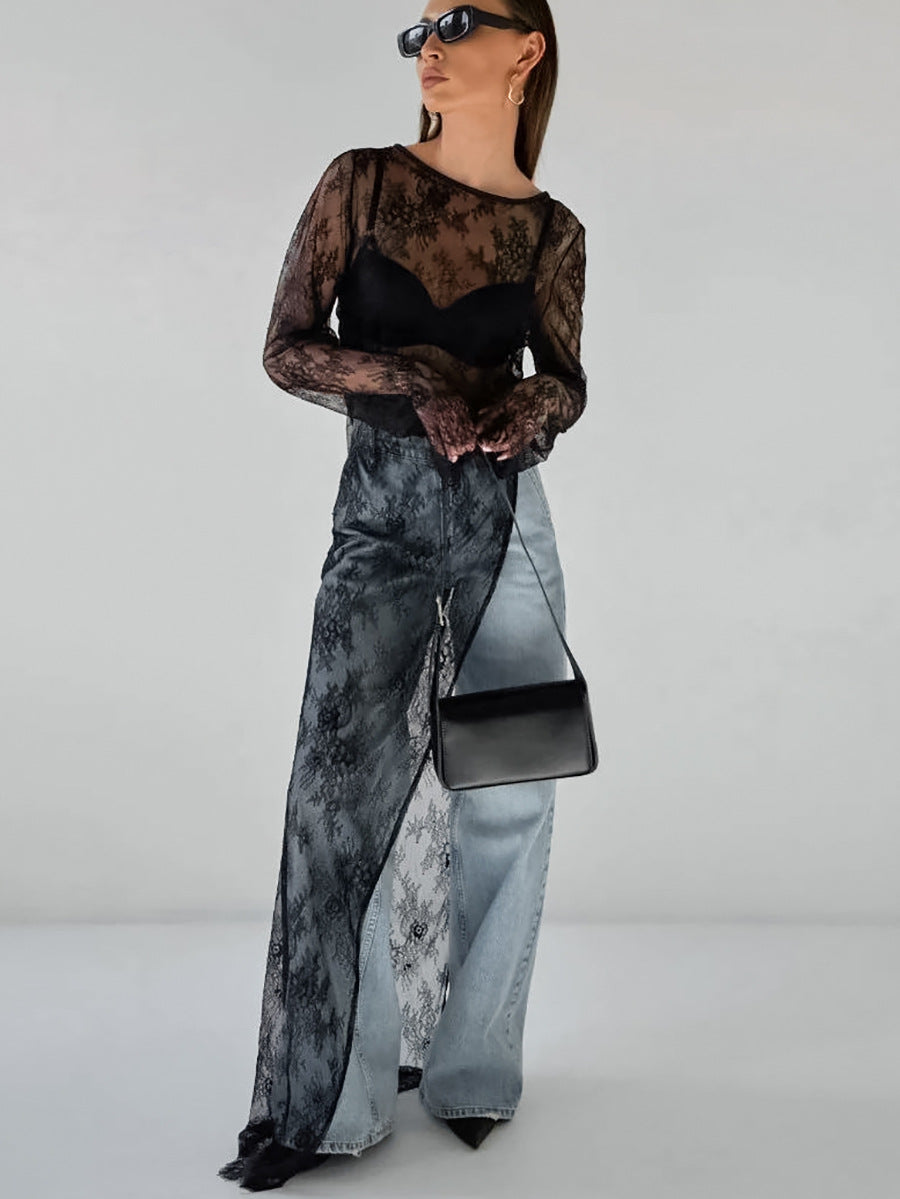 Sexy black see-through slit asymmetric dress
