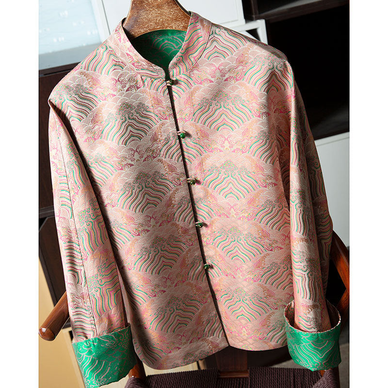 Double-sided Songjin jacket Chinese style silk women's heavy stand collar jacket