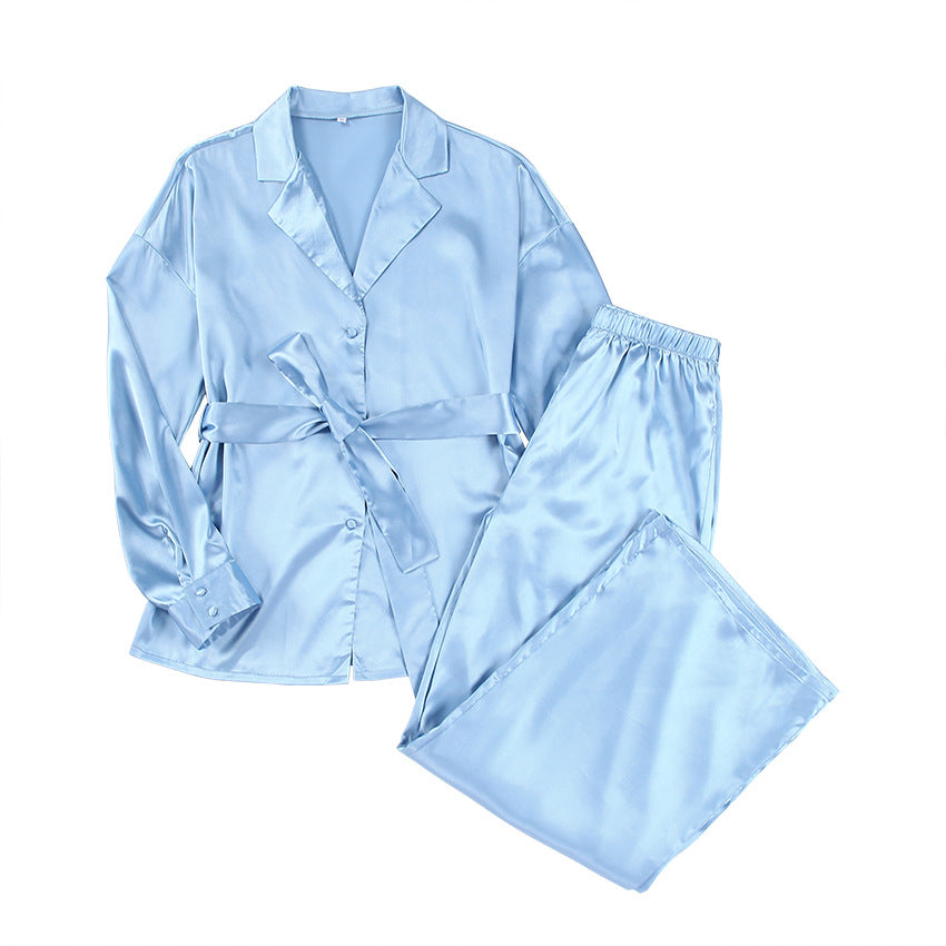 Solid color women's home wear satin pajamas set