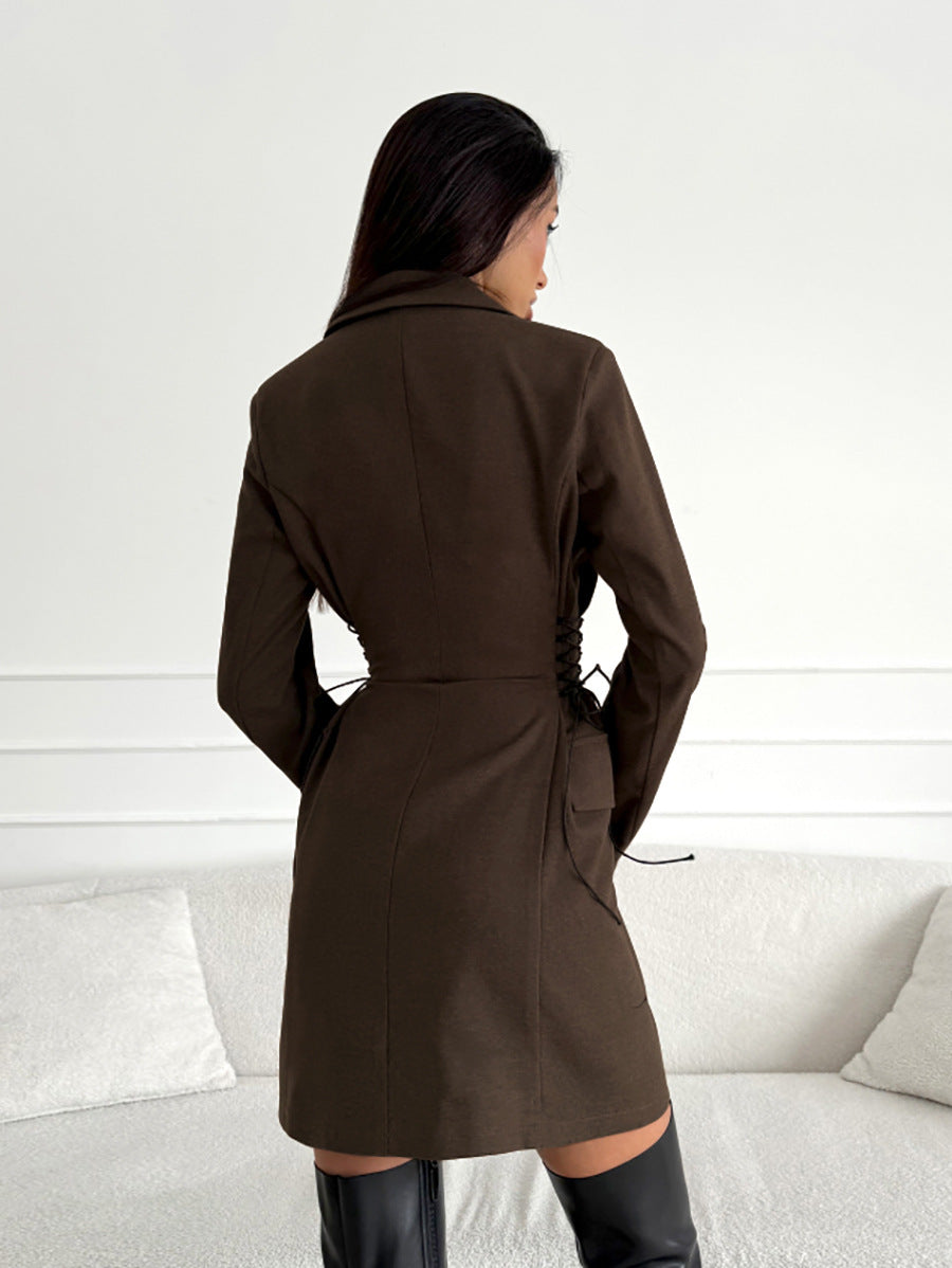 Autumn European and American classic brown retro style slim double-breasted suit