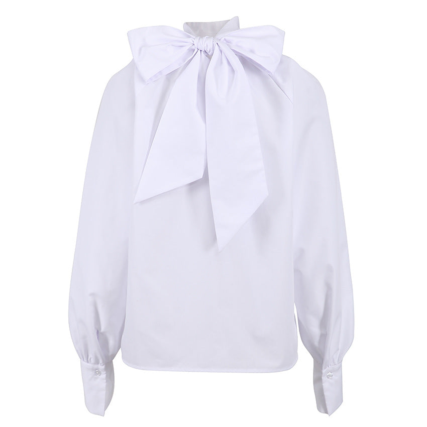 Women's French high collar bow shirt