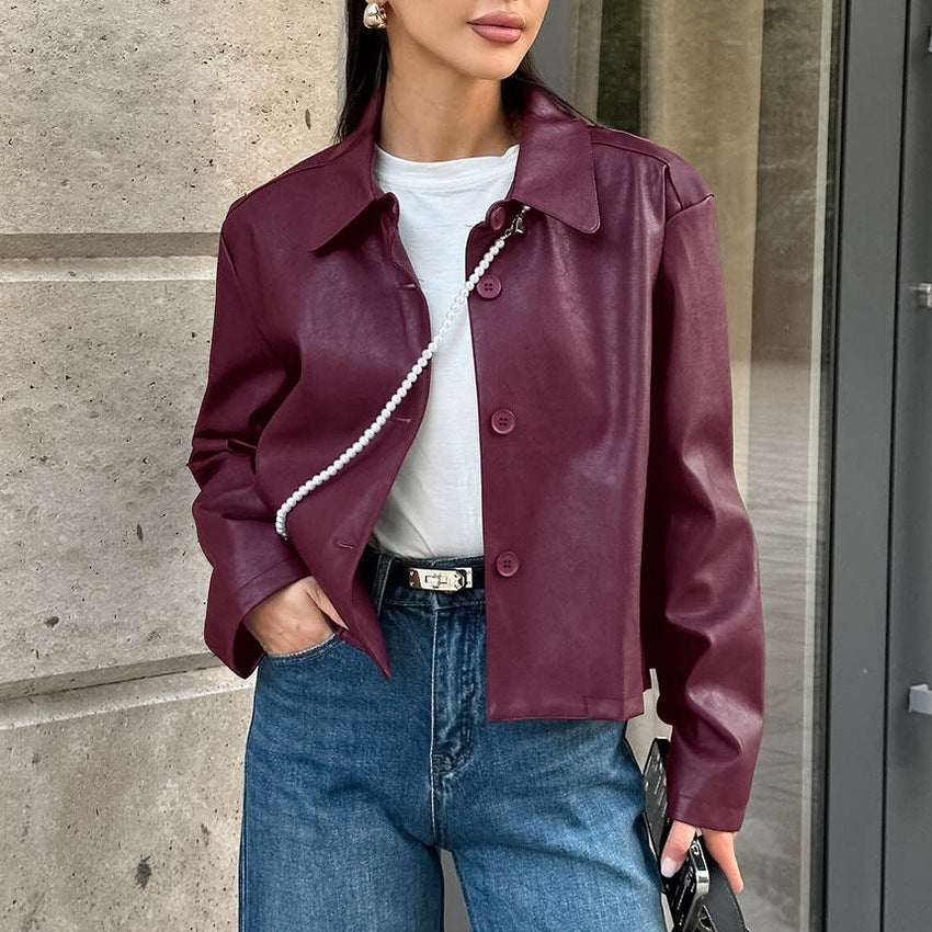 Classic Burgundy Velvet Matte Leather Jacket