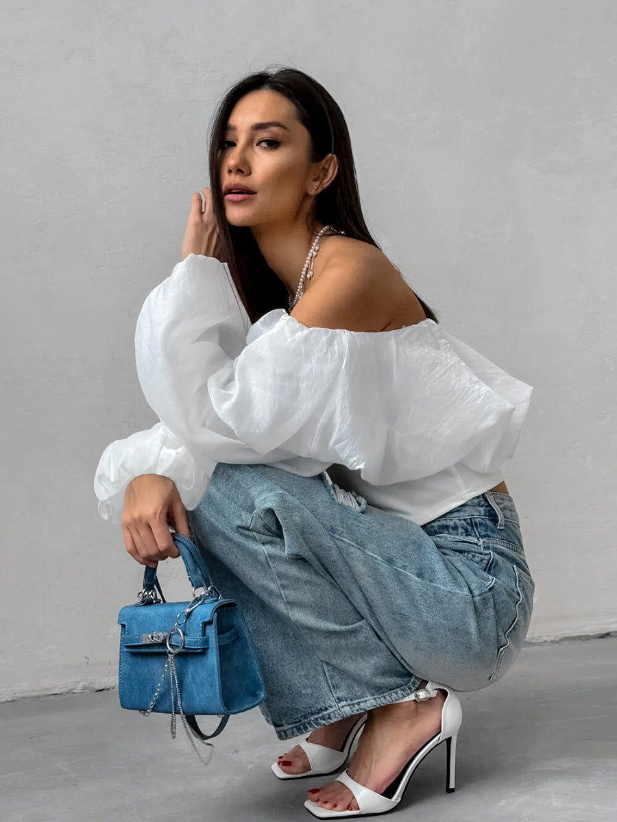 Summer new one-shoulder puff sleeve fashionable casual sexy shirt
