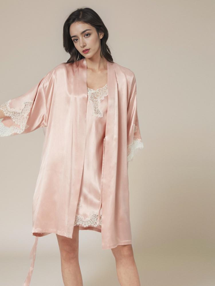 Silk skirt dressing gown two piece set