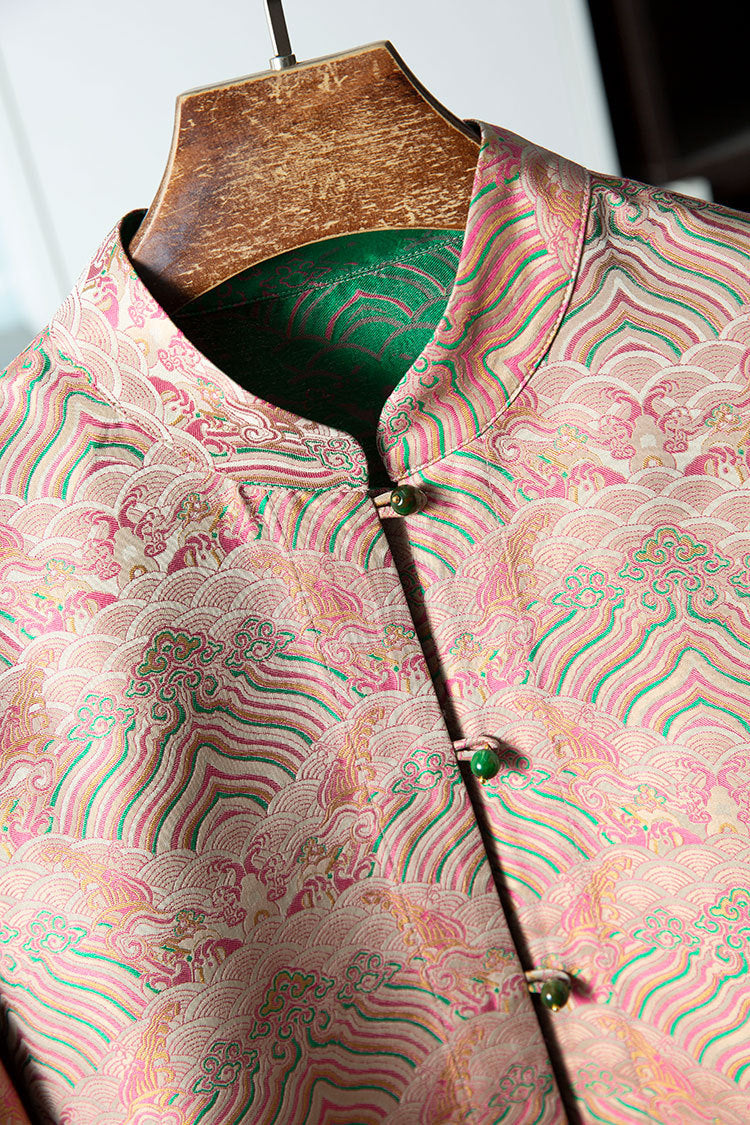 Double-sided Songjin jacket Chinese style silk women's heavy stand collar jacket