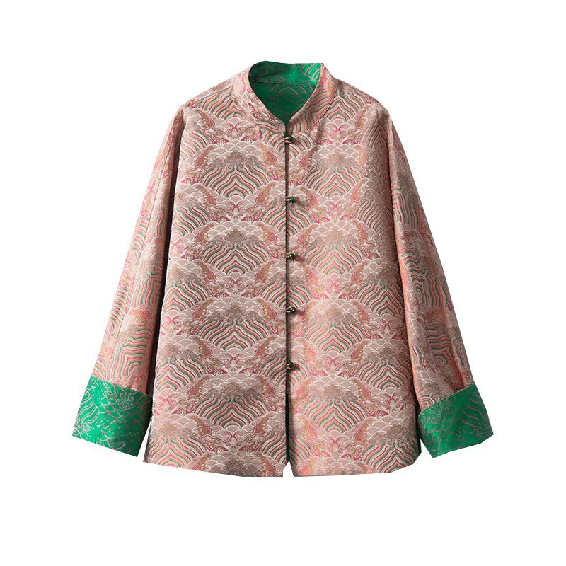 Double-sided Songjin jacket Chinese style silk women's heavy stand collar jacket