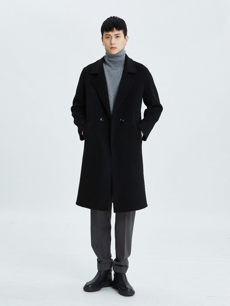 Men's winter thickened mid-length double-faced wool coat