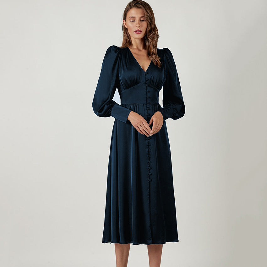 New Satin Lantern Sleeve Dress