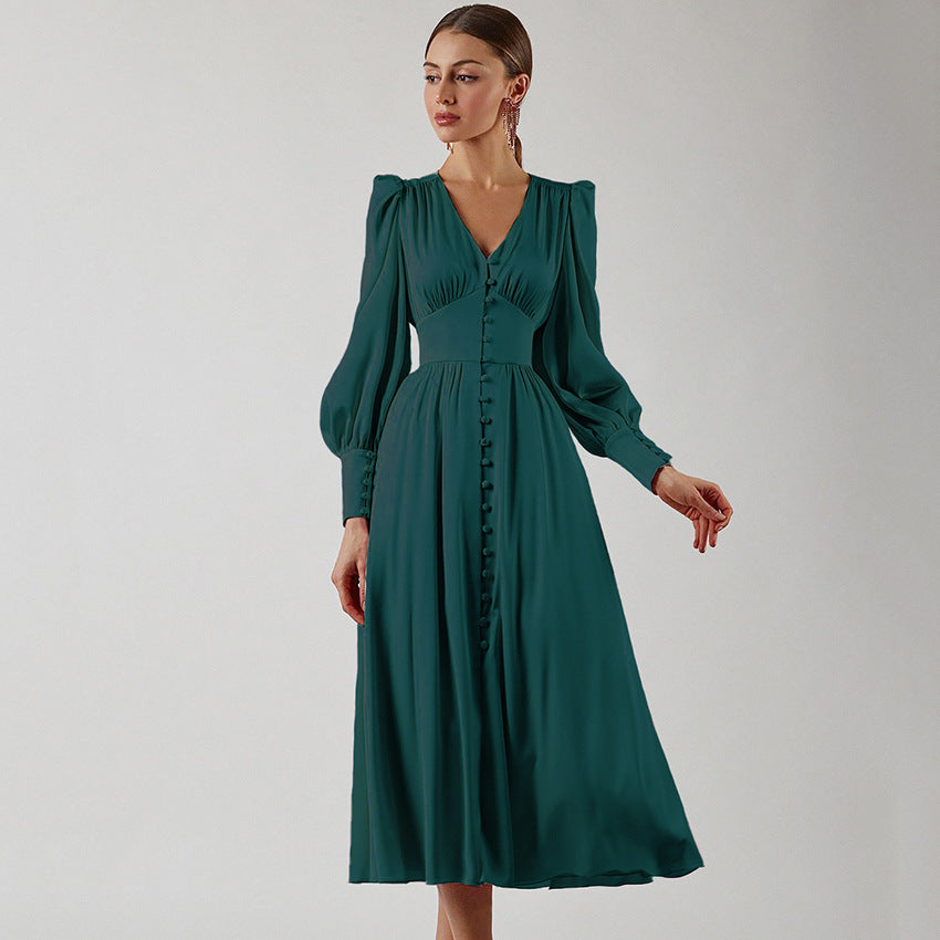 New Satin Lantern Sleeve Dress