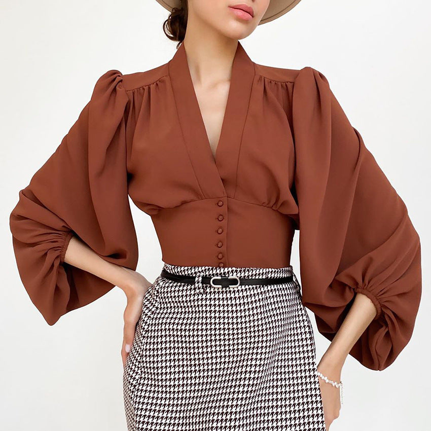 New French V-neck women's shirt