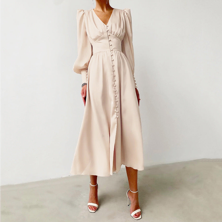 New Satin Lantern Sleeve Dress