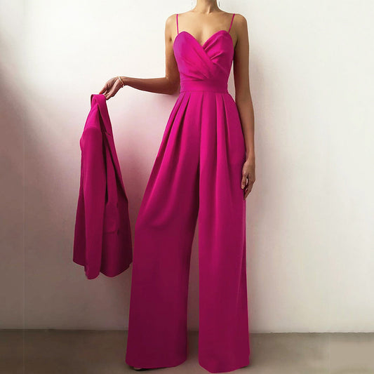 European and American suspender jumpsuit loose sleeveless jumpsuit
