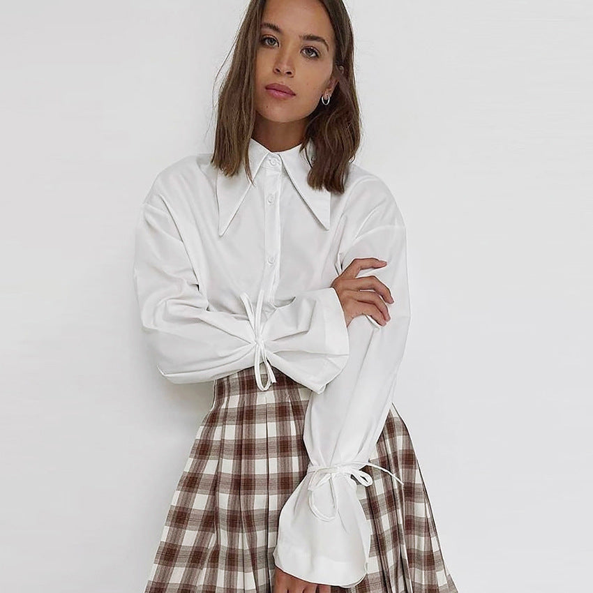 Pointed collar temperament commuter bow design French shirt