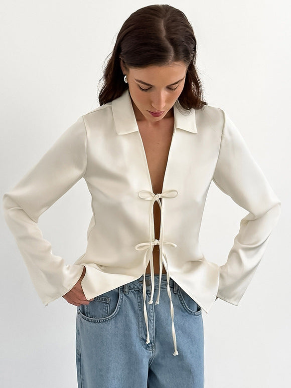 French style imitation acetate satin tie slit lapel lining