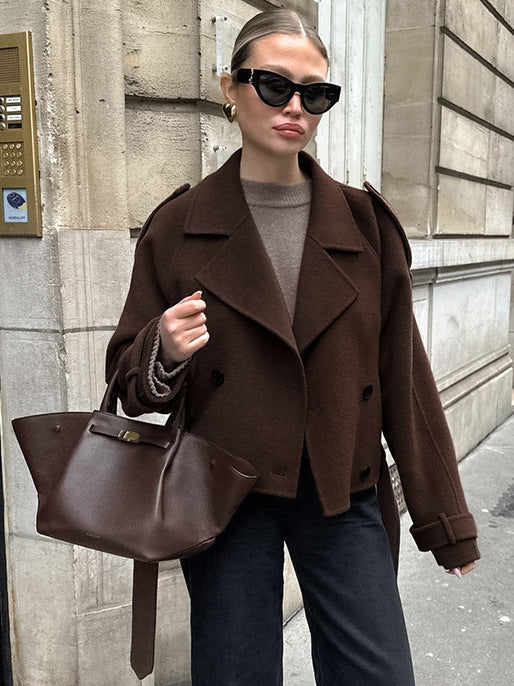 European and American autumn and winter new style lapel style double row button woolen coat