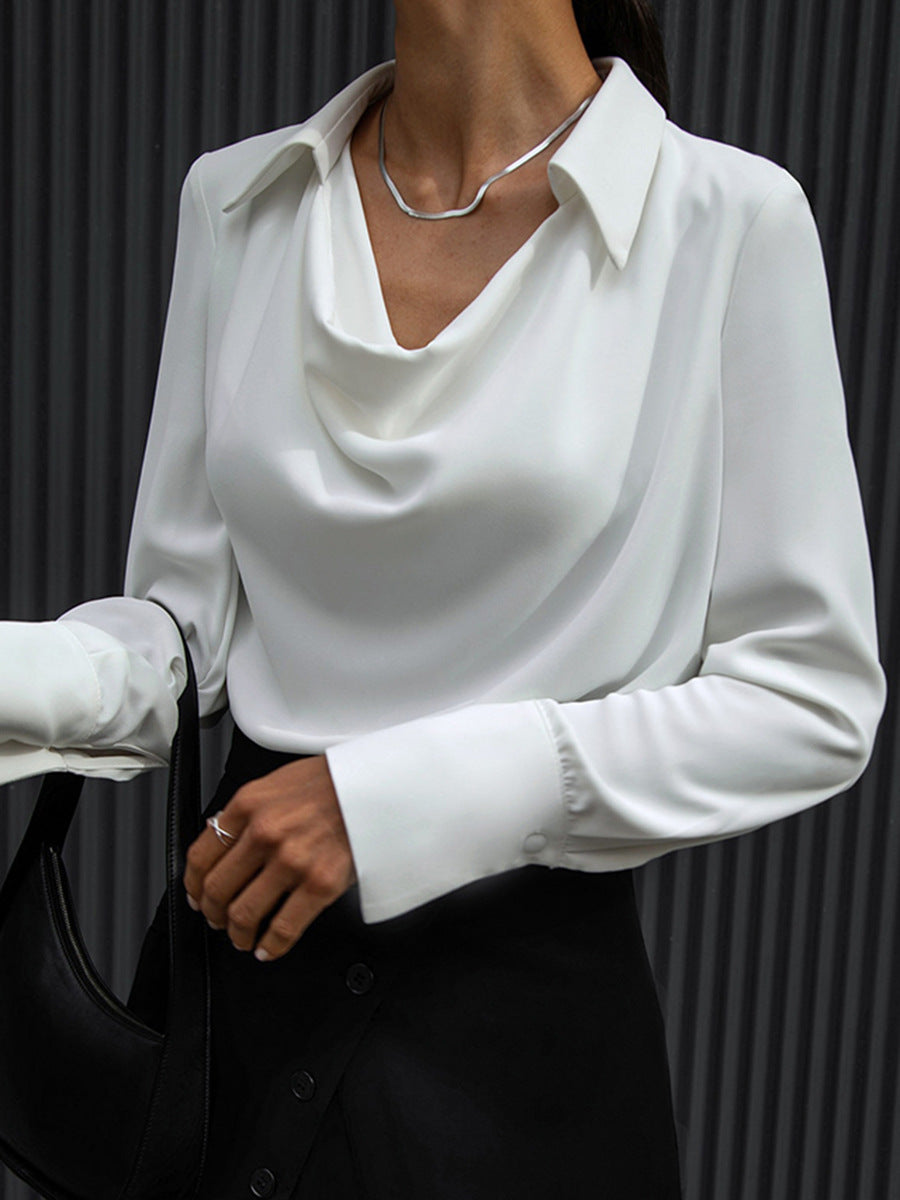Light mature tops long sleeves women's irregular collar drape shirt