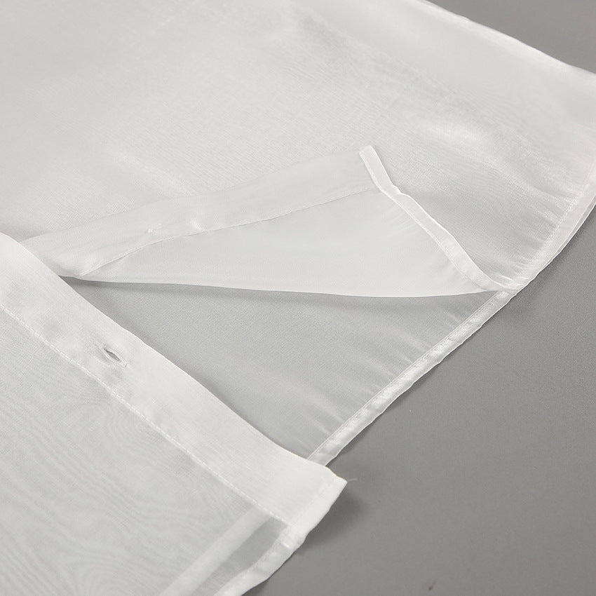 New White Lapel Sexy See-Through Gauze Shirt