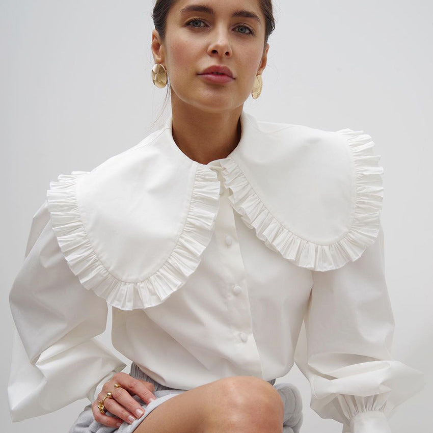 French style palace style doll collar white cotton shirt