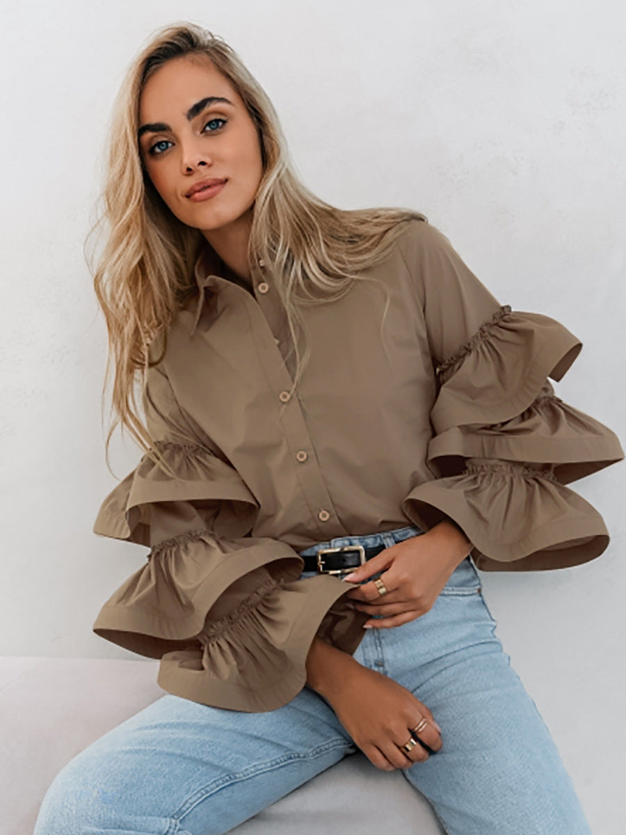 Small design ruffled long-sleeved temperament shirt