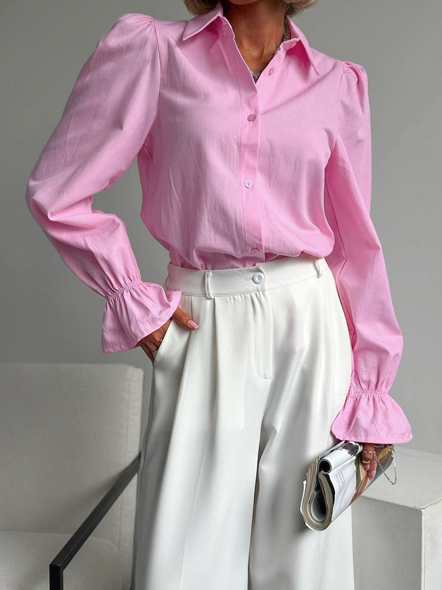 Lapel trumpet sleeve commuter fashion ladies shirt