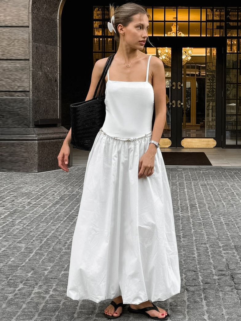 French style suspender backless tutu white dress