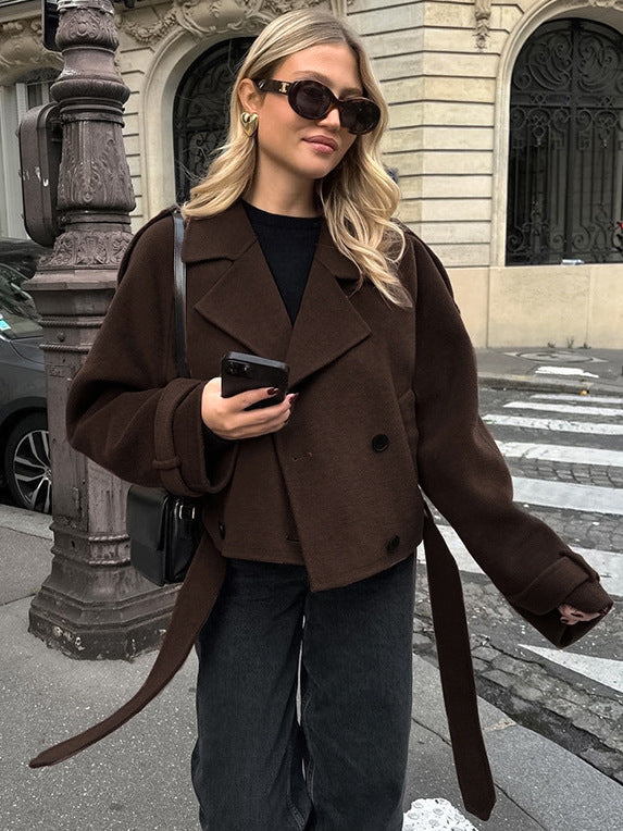 European and American autumn and winter new style lapel style double row button woolen coat