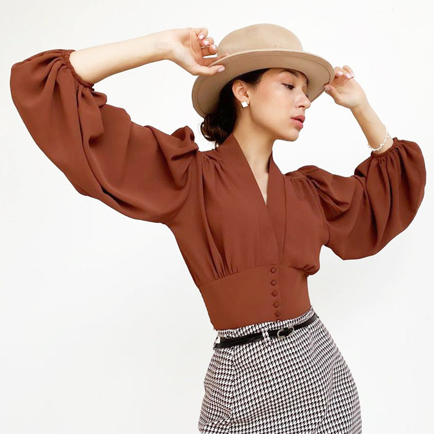 New French V-neck women's shirt