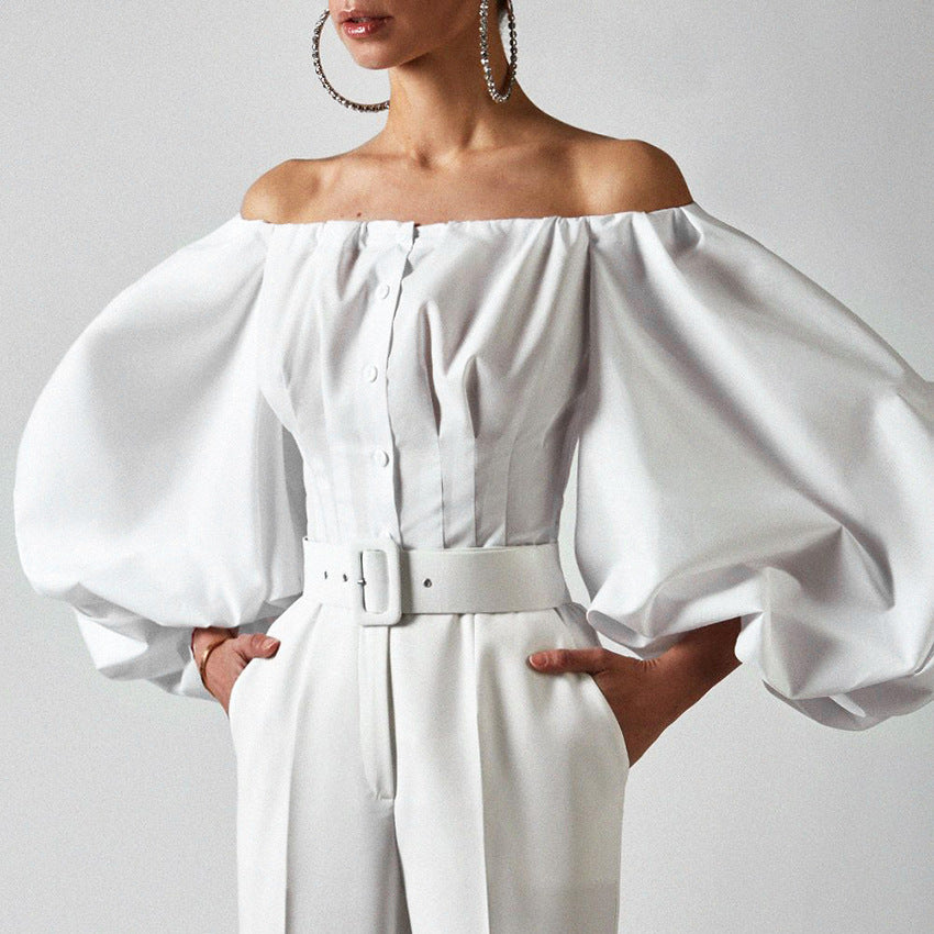 New spring design long sleeve bubble lantern sleeve shirt