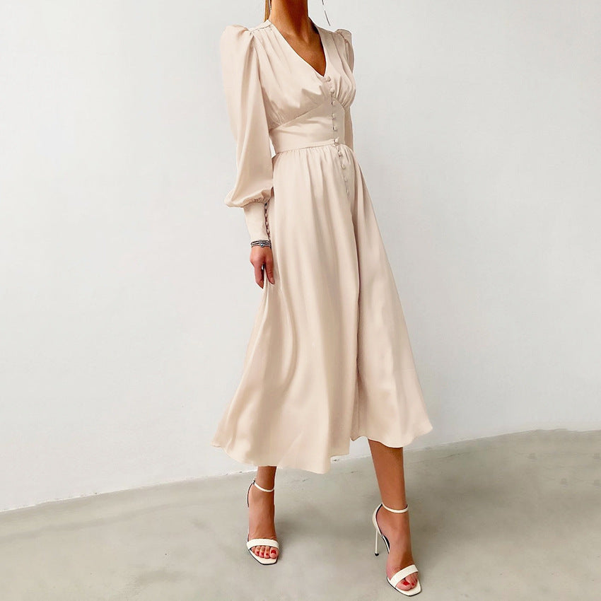 New Satin Lantern Sleeve Dress