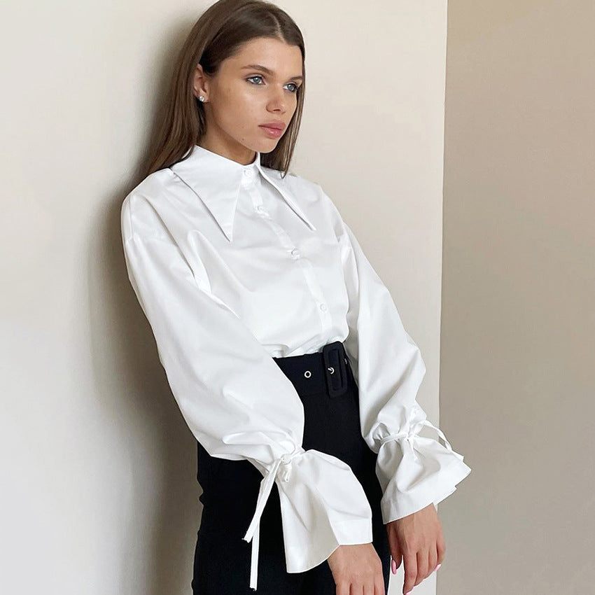 Pointed collar temperament commuter bow design French shirt