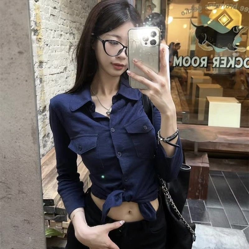 Pure sexy lapel long sleeve shirt