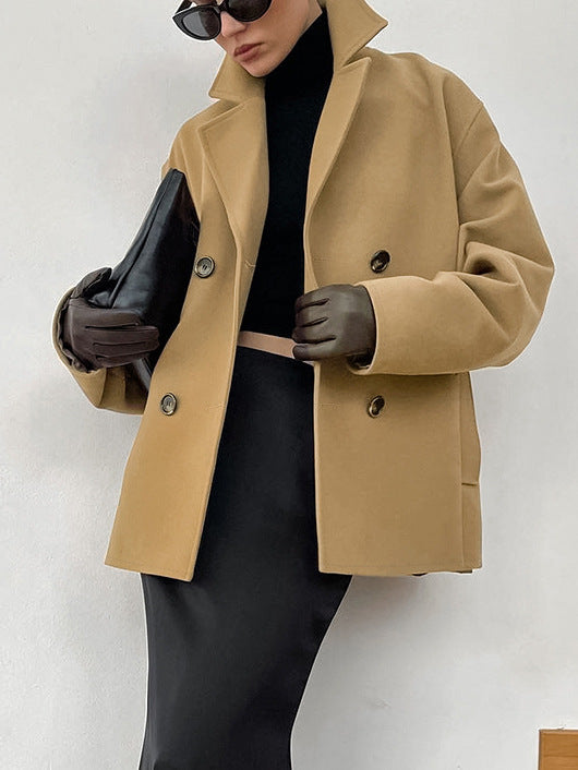 New autumn and winter woolen coat suit collar temperament loose thick coat