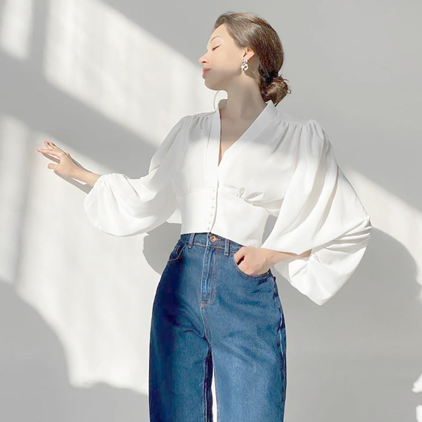 New French V-neck women's shirt