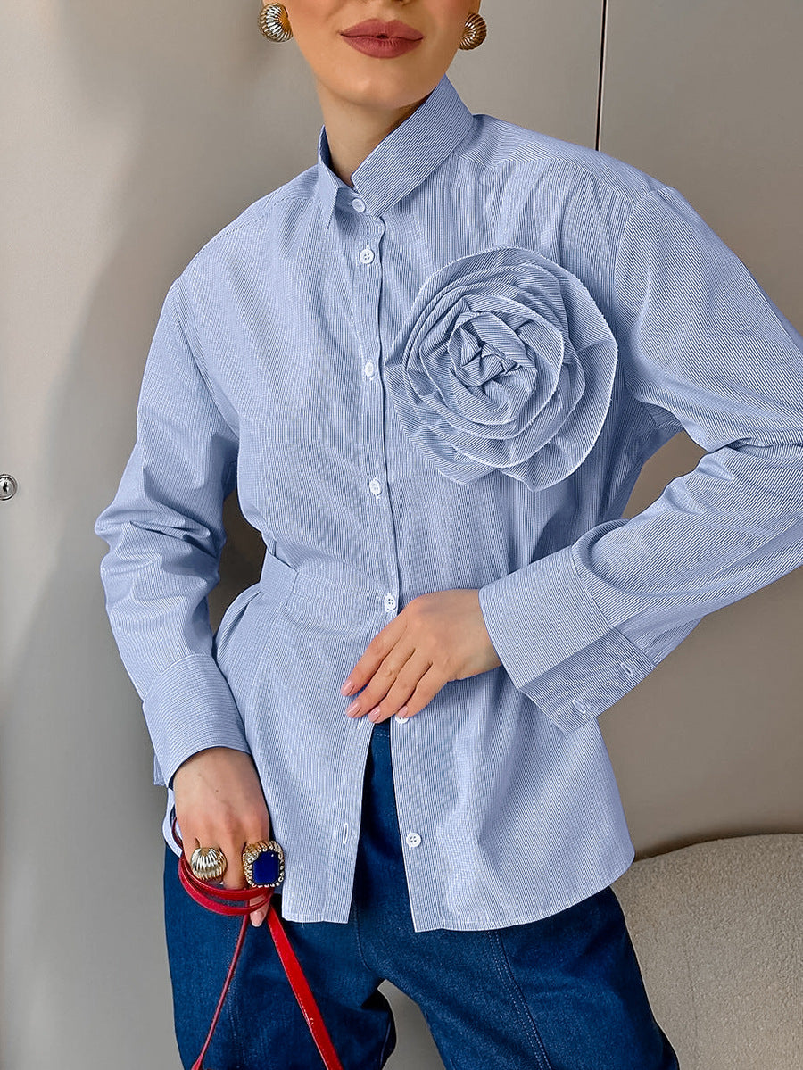 Casual Striped Blue Floral Slim Fit Shirt