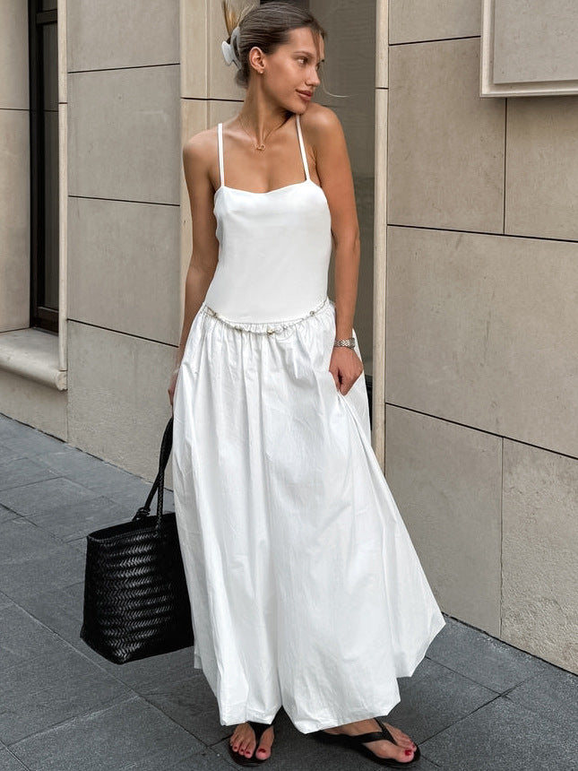 French style suspender backless tutu white dress