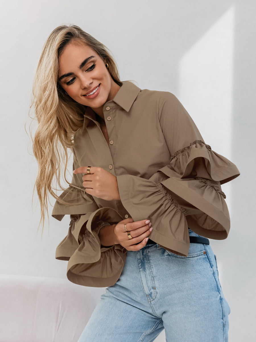 Small design ruffled long-sleeved temperament shirt