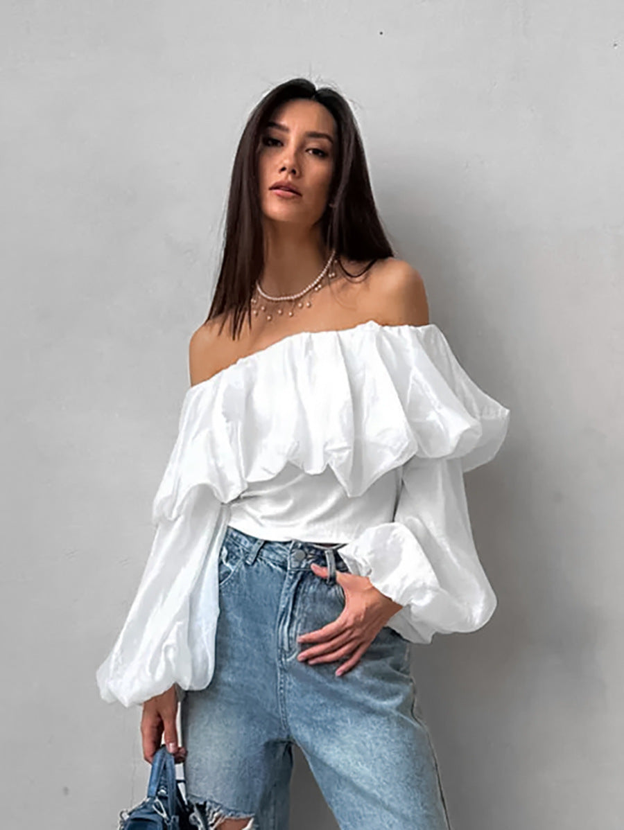 Summer new one-shoulder puff sleeve fashionable casual sexy shirt
