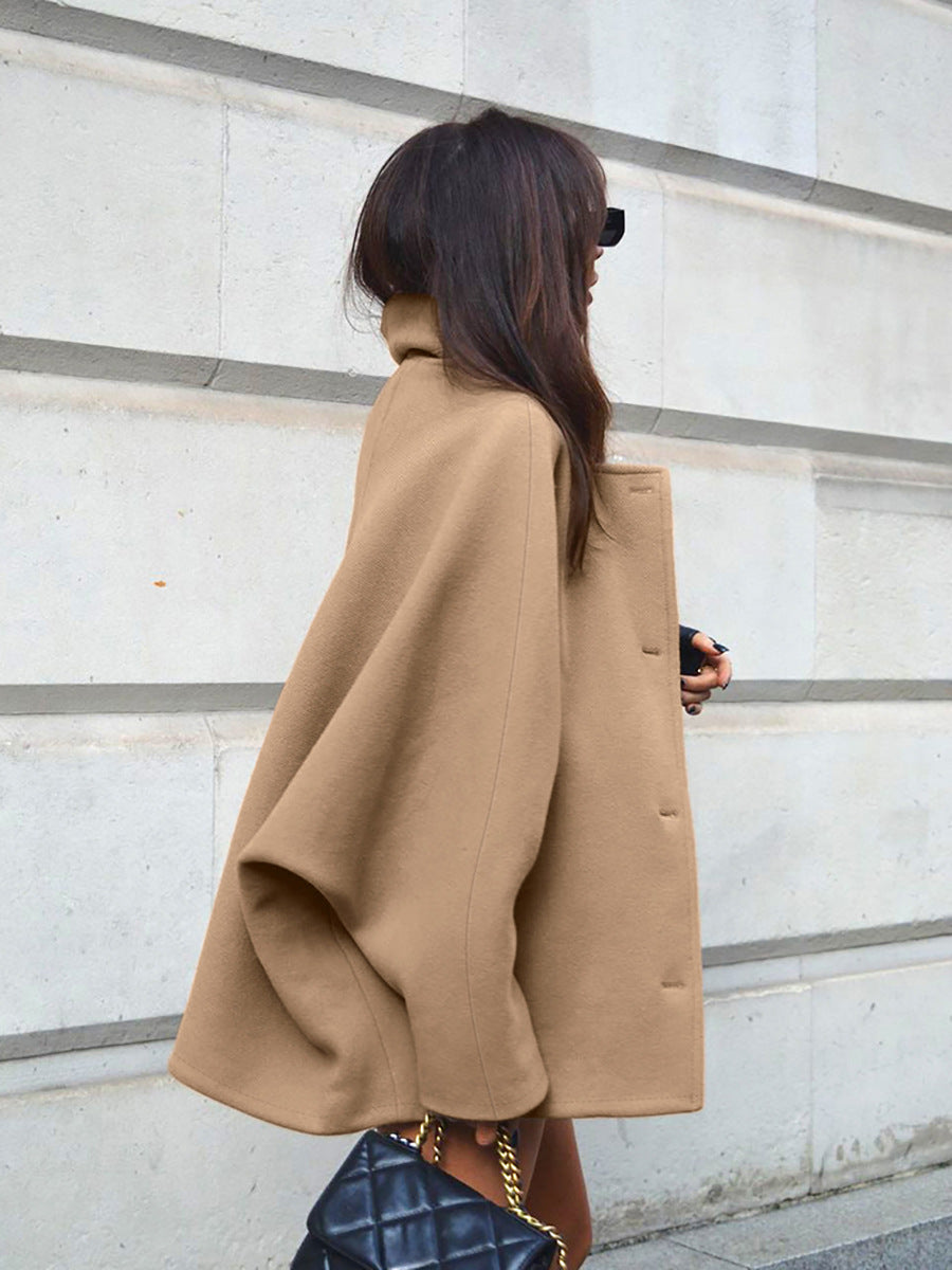Autumn fashion high-end brown woolen lapel bat sleeve cardigan jacket
