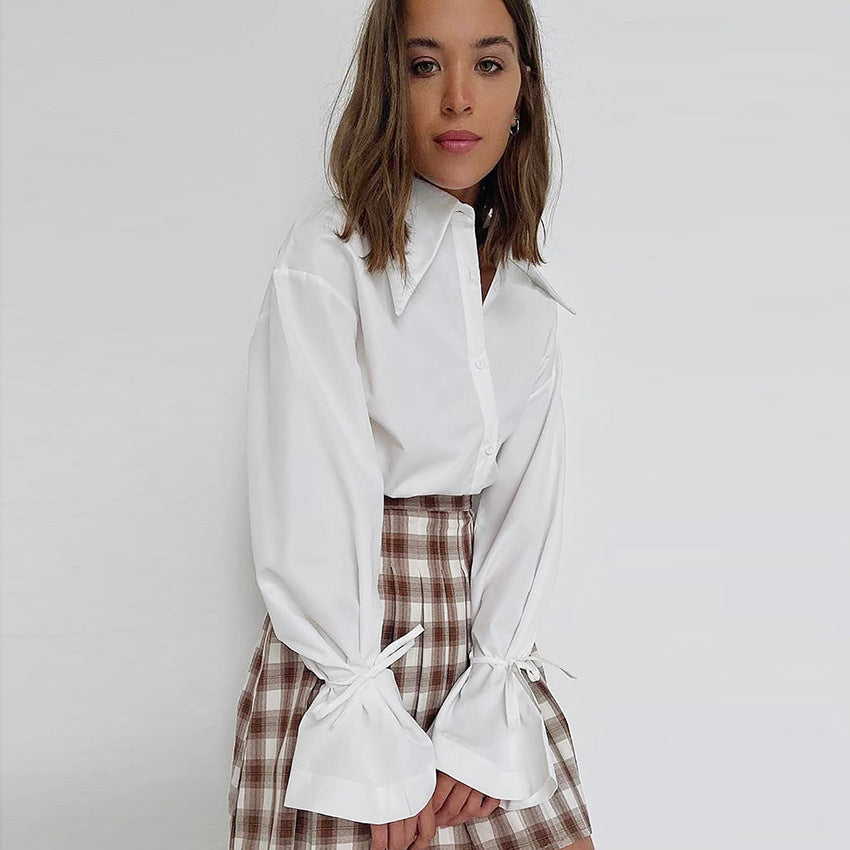 Pointed collar temperament commuter bow design French shirt