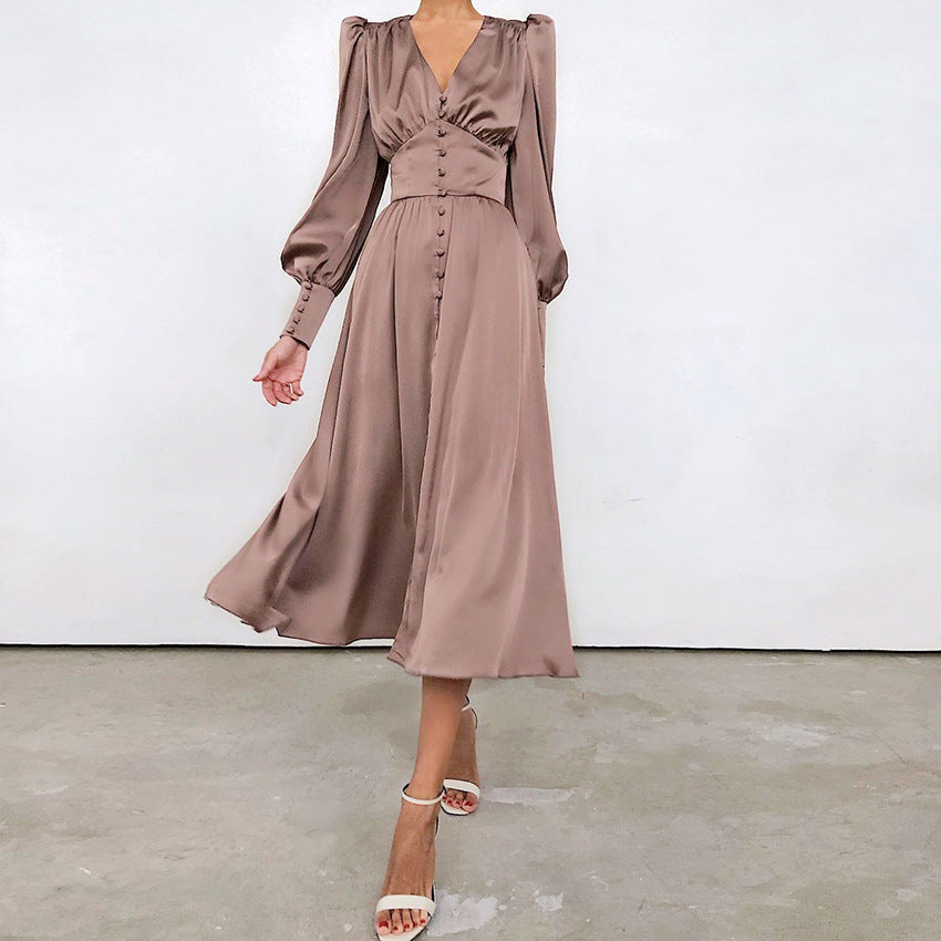New Satin Lantern Sleeve Dress