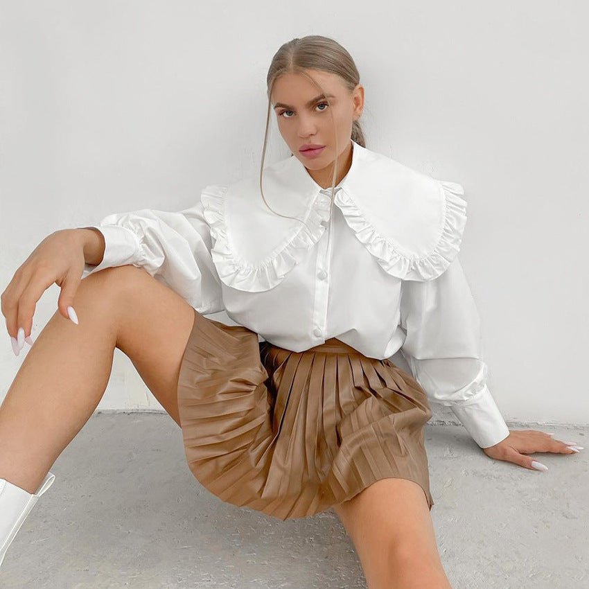 French style palace style doll collar white cotton shirt