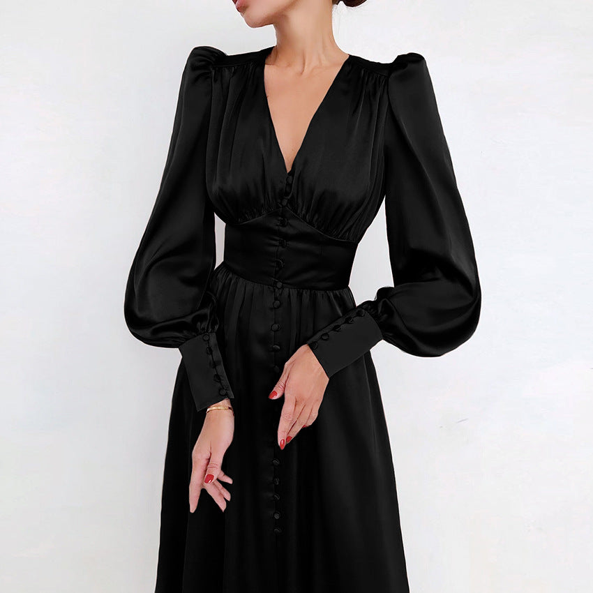 New Satin Lantern Sleeve Dress
