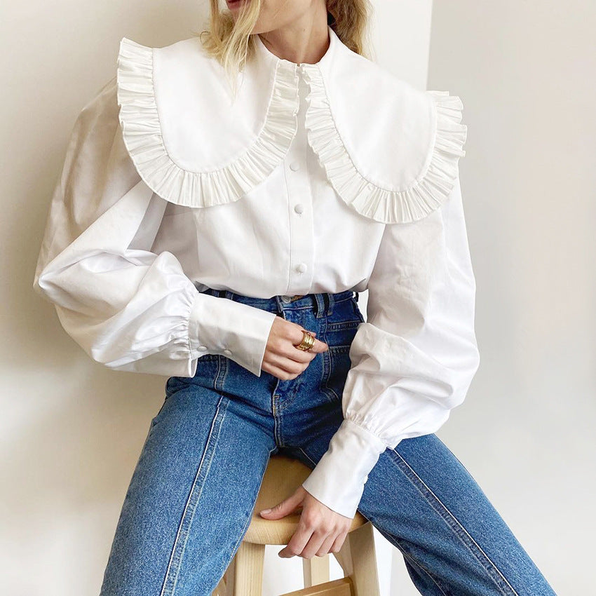 French style palace style doll collar white cotton shirt