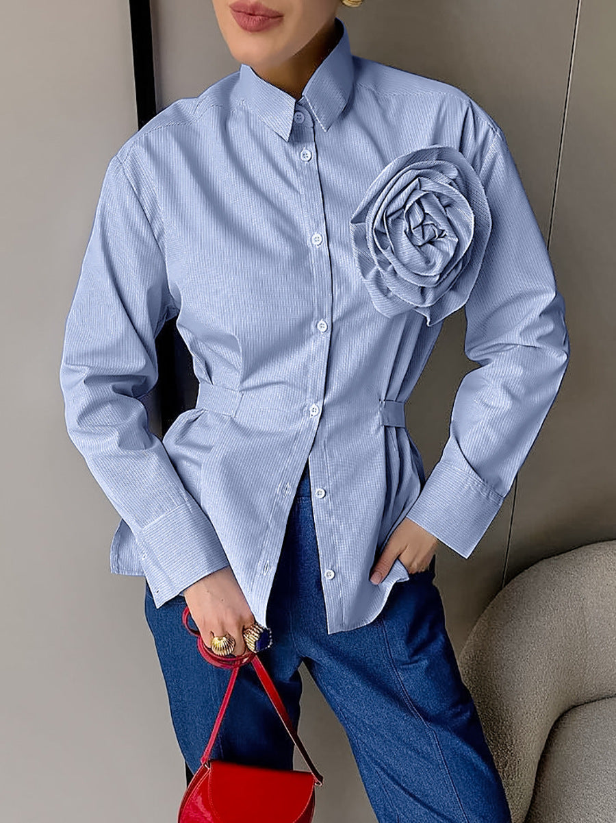 Casual Striped Blue Floral Slim Fit Shirt