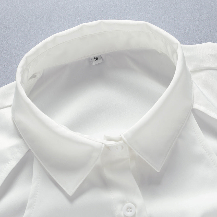 Waist-length open-back hollow tie shirt top